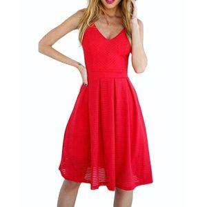 Red Sleeveless Sheer Layered Dress
